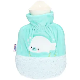 sänger Kinder Wärmflasche Robbe 0,8L Bettflasche Wärmeflasche Wärmekissen Velour Türkis/Weiß