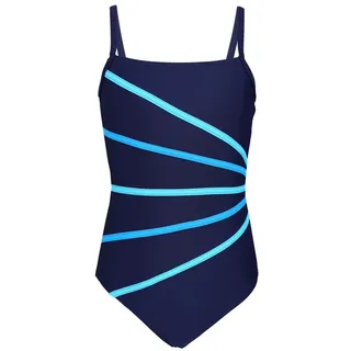 Aquarti Mädchen Badeanzug mit Spaghettiträgern Streifen – Sport Badeanzug Mädchen, Chlorresistent, Farbe: Dunkelblau/Streifen Türkis Himmelblau, Größe: 140 - 140