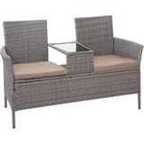 Hegele - Poly-rattan Sitzbank Mit Tisch Hhg-243, Gartenbank Sitzgruppe Gartensofa, 132cm Grau, Kissen Creme