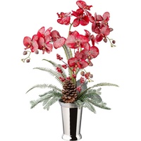 Winterliche Kunstpflanze Weihnachtsdeko Orchidee, Creativ green, Höhe 70 cm, Gesteck in Keramikvase, dekoriert mit Zapfen, Beeren und Farnzweigen rot