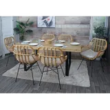 6er-Set Esszimmerstuhl MCW-P17, Küchenstuhl Korbstuhl Rattansessel Rattanstuhl Stuhl, Kubu Rattan Metall ~ Polster creme