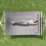 GarveeMore Doppelhängematte mit Gestell 59 Zoll, 2 Personen Hängematte Outdoor bis 215 kg belastbar, Gepolsterte XXL Hängematte mit Kissen, Stahlgestell, Werkzeugfreie Montage, grau