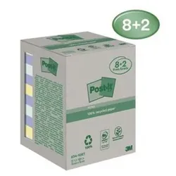 Haftnotiz Recycling Notes, 76x76mm, sortiert, Pck=10St a 100Bl, 654RCP10