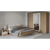 Home affaire Schlafzimmer-Set Bitry,Set 4-St(Bett 180 cm, 2xNako, Drehtürenschrank), Komplettschlafzimmer, viel Stauraum, fühlbare Struktur, Holzoptik beige