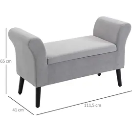 Homcom Sitzbank Polsterbank mit Stauraum Armlehnen Truhenbank modern Flur Schlafzimmer Wohnzimmer samtartiges Polyester Gummiholz Hellgrau Kunststoff, 41x65x111.5 cm