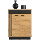 Feldmann-Wohnen Schuhschrank, Braun, Schwarz, Holz, 3 Fächer, 1 Schubladen, 70x91x34 cm, Garderobe, Schuhaufbewahrung, Schuhschränke