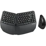 PERIDUO-813 Kompakte ergonomische kabellose Tastatur mit vertikaler Bluetooth-Maus. Geteilte Tastatur mit Handgelenkauflage. Kabellose 3-in-1-Multigeräte-Maus