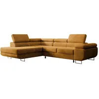 Selsey Stevil - L-Sofa mit Schlaffunktion, Bettkasten, Ottomane rechts, Veloursbezug Creme