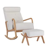 OKWISH Relaxsessel Schaukelsessel, Relaxstuhl, Schaukelstuhl (Leinen, Mit Seitentaschen, mit Hocker), Kissen und Rückenlehne integriertes Design beige