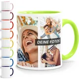 SpecialMe Tasse personalisiert Foto-Collage Text Fototasse bis zu 7 Fotos Fotogeschenk Kaffeetasse Bild selbst gestalten Weiss-innen-hellgruen standard