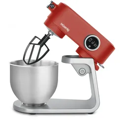 H.Koenig KM124 Küchenmaschine, professionell, multifunktionell, 5 l, Edelstahl, Mattrot, leistungsstark 800 W, Knetmaschine, 8 Geschwindigkeitsstufen
