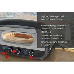 Unold 68806 Pizzaofen Alfredo, Elektrisch, 450 °C, inkl. Zubehör, energiesparend, 2 min Backzeit, Automatikprogramme, Profi Pizza, 1.700 Watt