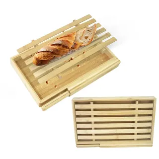 hausleben Bambus-Brotschneidebrett mit Krümelfach & Messer – Perfekte Schneideunterlage für Brot & Brötchen