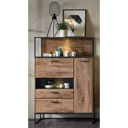 Wohn-Concept Manhattan Highboard Holzwerkstoff/Metall Haveleiche Cognac/Graphit - Graphit