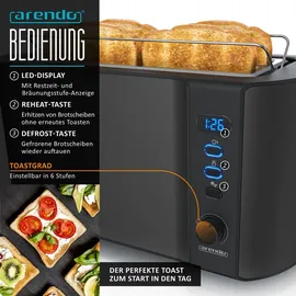Arendo Frühstücks-Set Wasserkocher 1,5l, 4-Scheiben Toaster, 6er Eierkocher, Schwarz