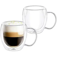 Wilmax | Doppelwandige Thermogläser mit Henkel | 2er-Set | 500 ml | Trinkgläser | Thermotassen | Teeglas | Latte Macchiato Gläser Set | Kaffeegläser | Cappuccino Gläser