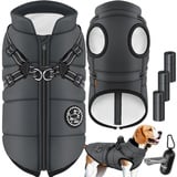 LOVPET LOVPET® Hundejacke Hundemantel mit Geschirr, inkl. 45 Stück Kotbeutel + Spender, Hunde Winterweste gefüttert wasserdicht, Gepolsterte Weste Mit Brustgurt, Reflektoren, D-Ring