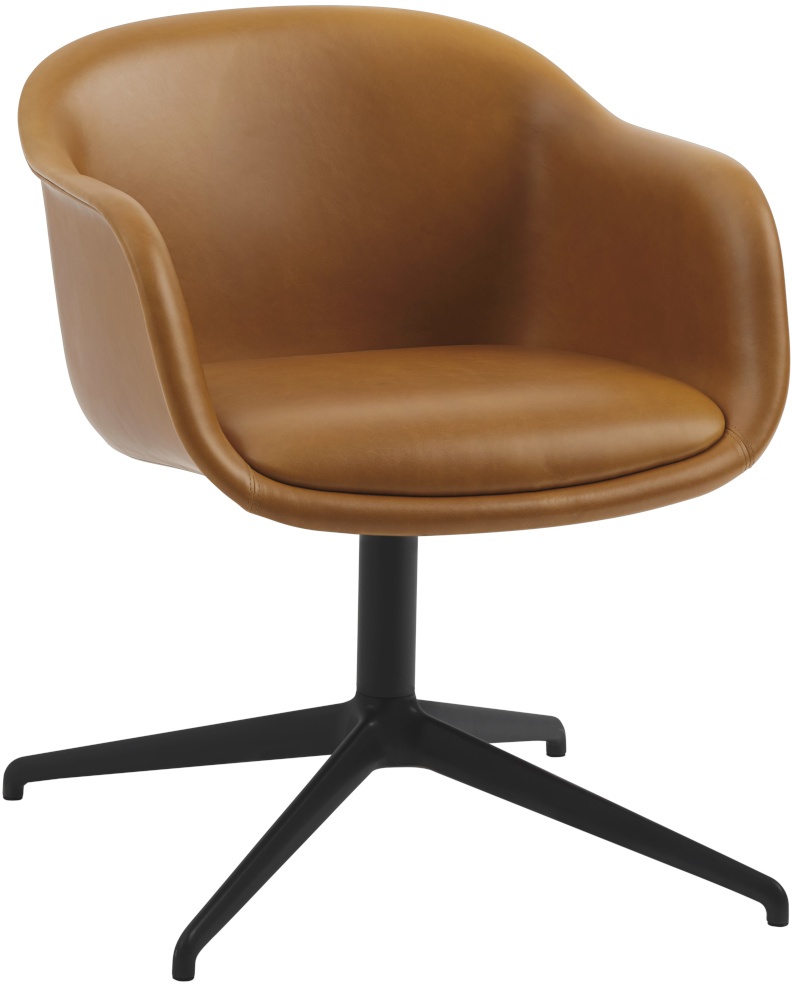 Fiber Conference Armchair, swivel base, refine leder cognac / schwarz