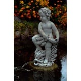 Casa Padrino Skulptur Jugendstil Wasserspeier Skulptur Junge mit Fisch Grau 19 x 21 x H. 83 cm - Elegante Wasserspeier Stein Figur - Barock & Jugendstil Garten Deko Accessoires