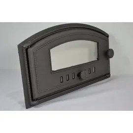 OEM SEZAM - 48 x 27 cm - Pizzaofentür Ofentür aus Gusseisen für Pizzaofen, Backofen, Kamintür mit Glas, Backofentür Holzofentür Kachelofentür - Grau
