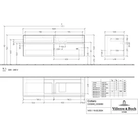 Villeroy & Boch Collaro Waschtischunterschrank C030B0VL 160x54,8x50cm, Waschtisch rechts, LED-Beleuchtung 12W, Volcano black