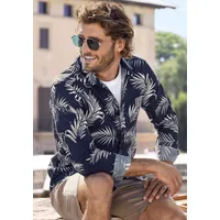 John Devin Hawaiihemd »Regular Fit,«, Langarm, Freizeithemd mit Palmenprint aus reiner Baumwolle, blau