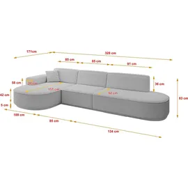 altdecor Ecksofa Ottomane Links MARI-L2-v3 - 328x171x83 cm Hellgrau Bouclé