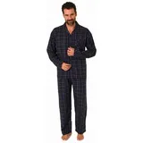 normann langarm Flanell Pyjama Set Schlafanzug zum durchknöpfen - 70907 in schwarz | Gr.: 52