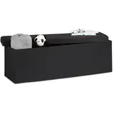 Relaxdays Faltbare Sitzbank XXL, Sitzcube mit Stauraum, Sitzwürfel aus Leinen, mit Deckel, HBT 38 x 114 x 38 cm, schwarz