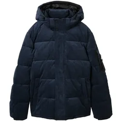 TOM TAILOR Herren Kord Pufferjacke mit Kapuze, blau, Uni, Gr. XXL