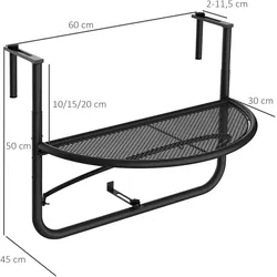 Outsunny - Balkonhängetisch - L60 x B45 x H50 cm - weiß