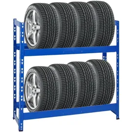 Proregal Reifenregal Tiger 100x110x35cm | 150kg Fachlast | bis zu 8 Reifen | mit 2 Ebenen Blau Reifenständer Garagenregal