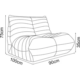 [en.casa] Bodensessel Kodsø Cord 90 x 75 x 100 cm Grau mit Hocker