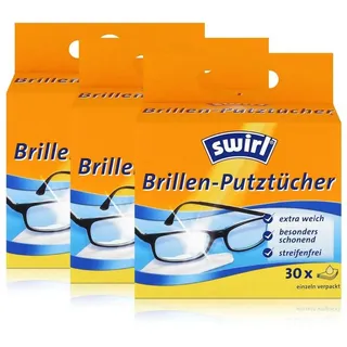 Swirl Brillen-Putztücher 30 einzeln verpackte Tücher in Spenderbox - Anti-Beschlag-Effekt - Extra weich und schonend - Fettlösend - Streifenfrei (3er Pack)