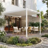 Pergola SAKI | 4x4 m | Stoff: weiß | Gestell: Weiß mit Flachdach