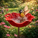 2 Stuick Gartenstecker VogelträNke Blume, Handgefertigt BienenträNke Keramik, Blumen Gartenstecker VogelträNke, BienenträNke FüR Den Garten, Gartendeko FüR DraußEn (1-A)