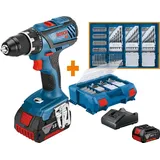 Bosch Akku-Bohrschrauber GSR 18V-28 Professional 18Volt - blau/schwarz, 2x Akku, 3,0Ah, 82-teiliges Zubehörset