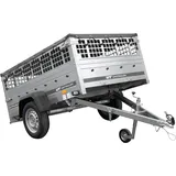 PKW-Anhänger 200x125 UNITRAILER GARDEN 201 KIPP mit Gitteraufsatz und grauer Flachplane