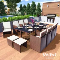 Swing&Harmonie Poly Rattan Sitzgruppe Esstisch Lounge Gartenmöbel Sitzgarnitur Set + 8x Stühle + 4x Hocker - braun