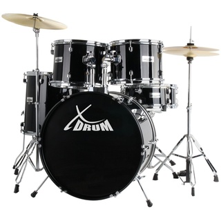 XDrum Schlagzeug Semi 20" Studio,Komplettes Drumset, inkl. Hocker & Drumsticks, Kesselgrößen: 20" BD, 10" TT, 12" TT, 14" FT, 14" SD schwarz