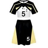 QYIFIRST Anime Fukurodani Academy Akaashi Keiji Volleyball Club Jersey Exposed Nabel T-Shirt Rock Set Suit Nr.5 Cheerleader Cosplay Kostüm Schwarz Damen L