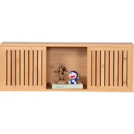 - Sans marque/Générique - Hängeregal mit Schiebetüren Wandregal aus Bambus Badezimmerregal Küchenregal Regal im Japandi Stil 93x20x33cm Natural