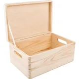 Creative Deco Holzkiste mit Deckel | 30 x 20 x 14 cm (+/-1cm) | Erinnerungsbox Baby Groß Holzbox mit Deckel Unlackiert Kasten | mit Griffen | Für Dokumente, Spielzeuge, Werkzeuge| ROH & UNGESCHLIFFEN