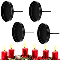 Adventskranz Kerzenhalter 4 Stück Schwarz Adventskerzenhalter Metall Kerzenhalter Stumpenkerzen Kerzenteller Mit Dorn für Adventskranz Weihnachten DIY Kerzenhalter Adventskranz Deko