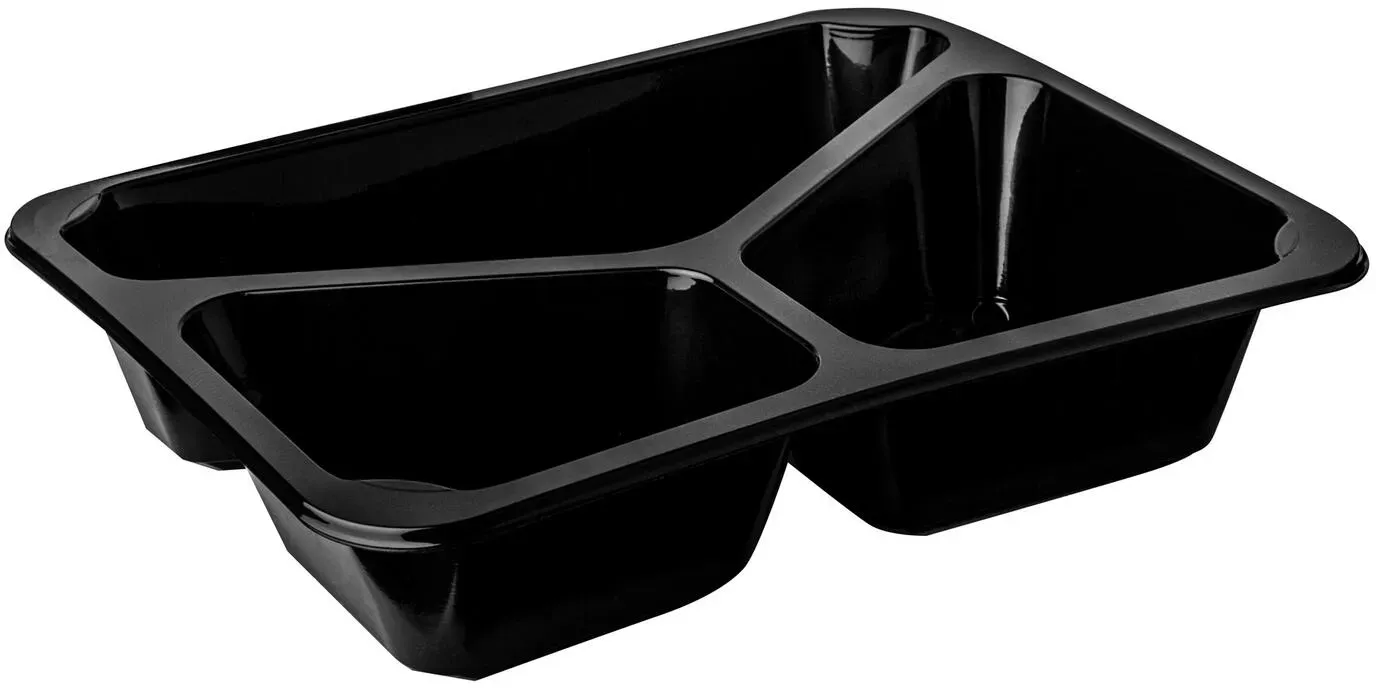 Mehrweg Menüschalen 3-geteilt 22,7 x 17,8cm Mikrowellengeeignet schwarz, 20 Stk.