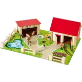 Eichhorn Bauernhof 100004309 - Bauernhof bestehend aus 2 Gebäuden, Spielplatte, Figuren, Tiere, Zäune, 20 teilig, Größe 36x51cm, Buchenholz, für Kinder ab 3 Jahren
