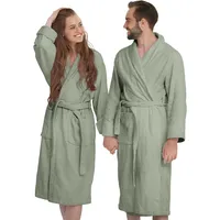 Banzaii Bademantel für Erwachsene, aus Frottee, super saugfähig, 100% Baumwolle, hochwertig, ultraweich, Bademantel mit Kapuze, Unisex für Herren und Damen | Größe XL Salbei - XL