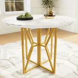 Sweiko Runder Esstisch (80 x 80 x 76 cm), leichter und r runder Tisch für 4-6 Personen, geeignet für Esszimmer und Wohnzimmer, goldene Beine, mar... - Gold