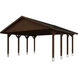 SKANHOLZ Skan Holz Wallgau - Satteldach Doppelcarport Breite 620 cm Gr. 1 - 620 x 600 cm Dachschalung mit Dachschindeln (schwarz) nussbaum