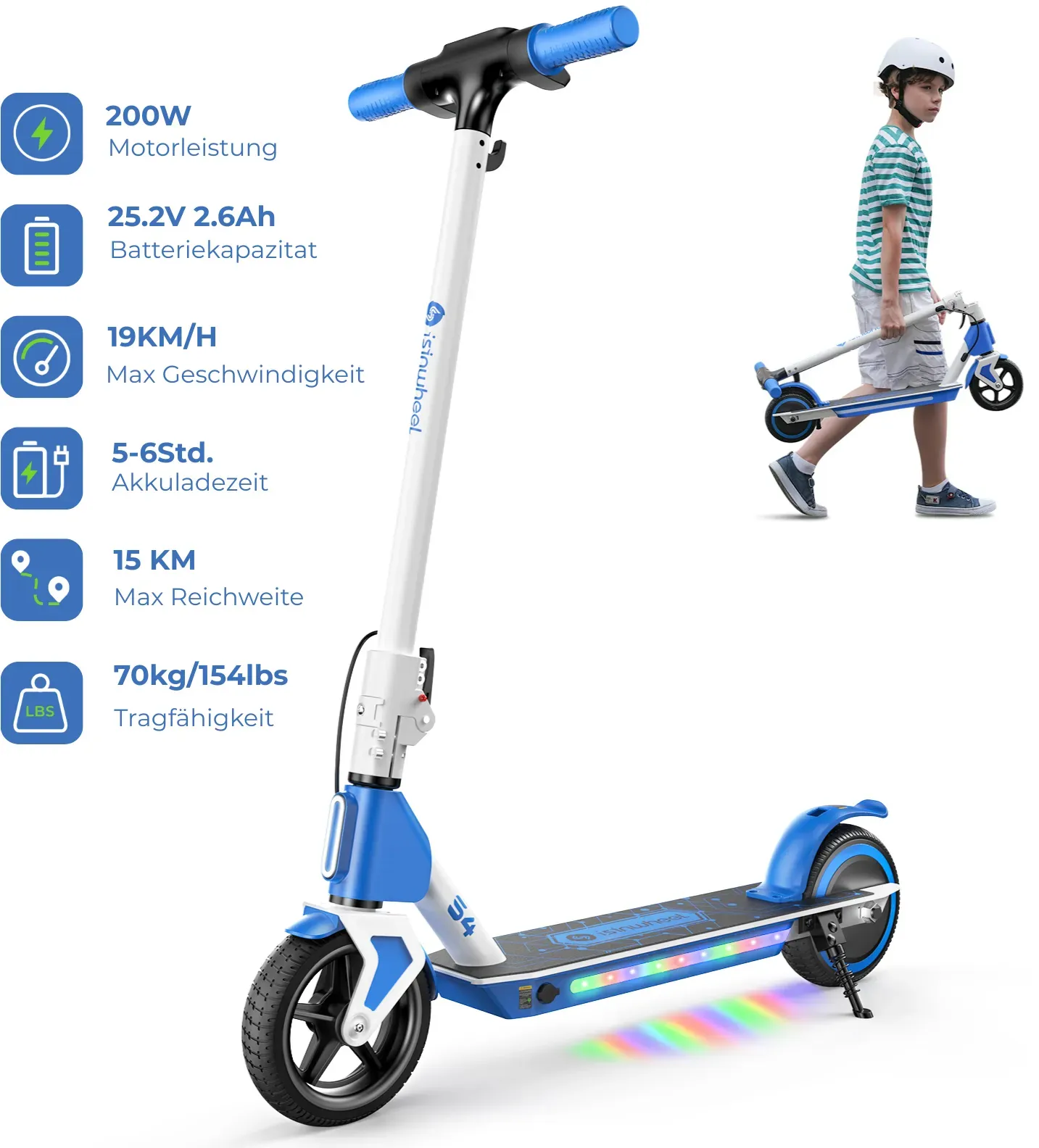 isinwheel S7/S4/MiniSpider Elektroroller für Kinder und Jugendliche (Höhenverstellbar)